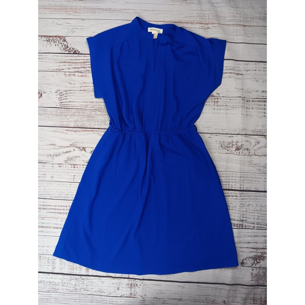 Monteau Mini Dress Women’s Medium Blue Lined Short Sleeve V-Neck Casual